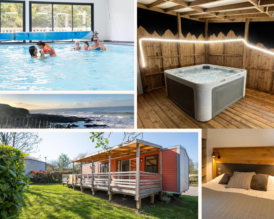un collage de quatre photos d'une piscine dans l'établissement Camping Ty Nénez, à Pont-Scorff
