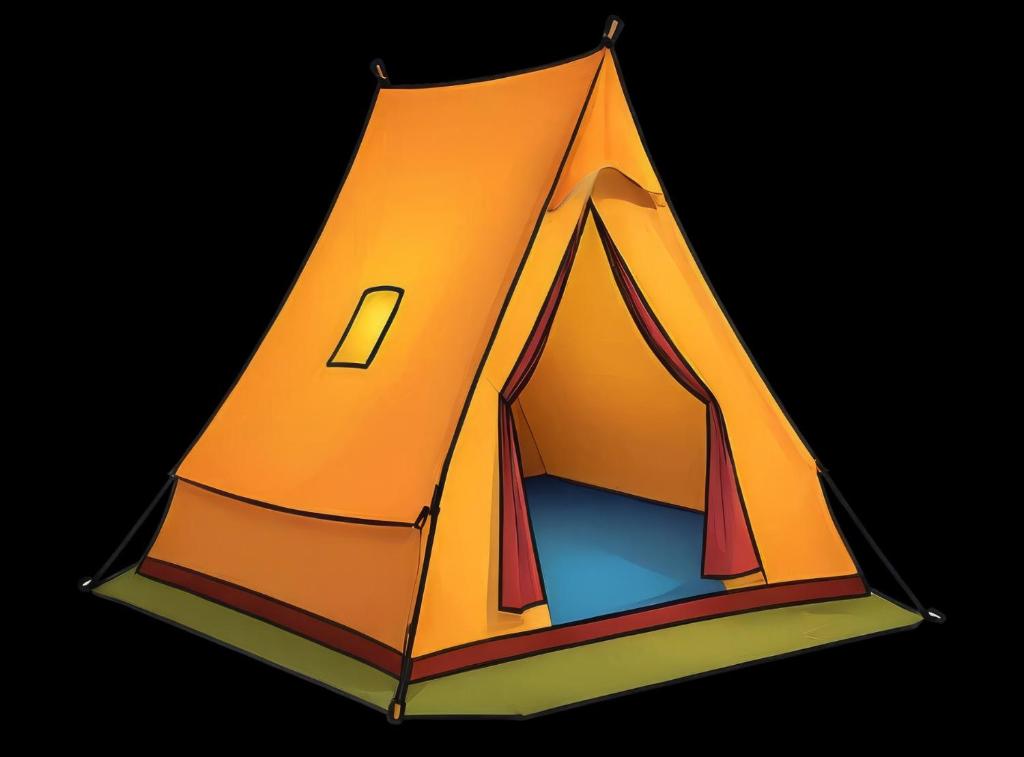 a small orange tent with a blue door at Luxe tent met rust, ruimte en uitzicht in Saint-Sulpice-dʼExcideuil