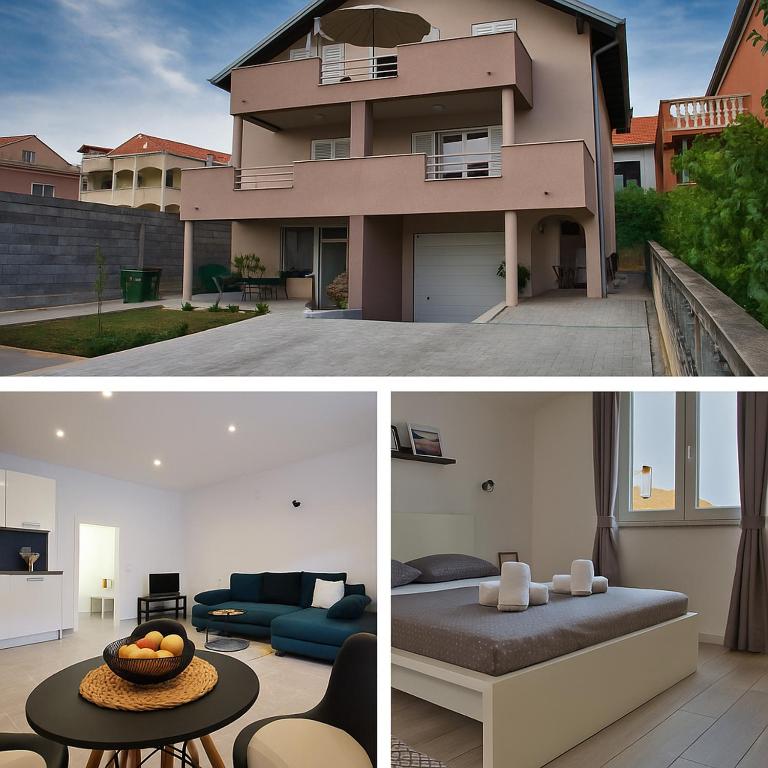 two pictures of a house with a living room at Apartments and Rooms B&B in Zadar