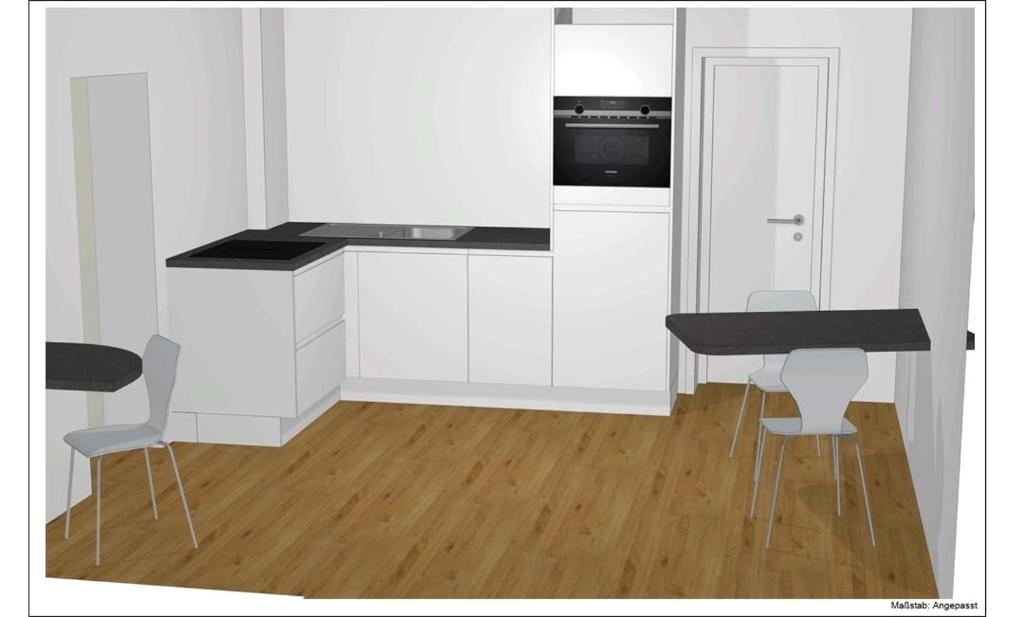 een keuken met witte kasten en een tafel en stoelen bij FeWo Höhwald in Niederdorla