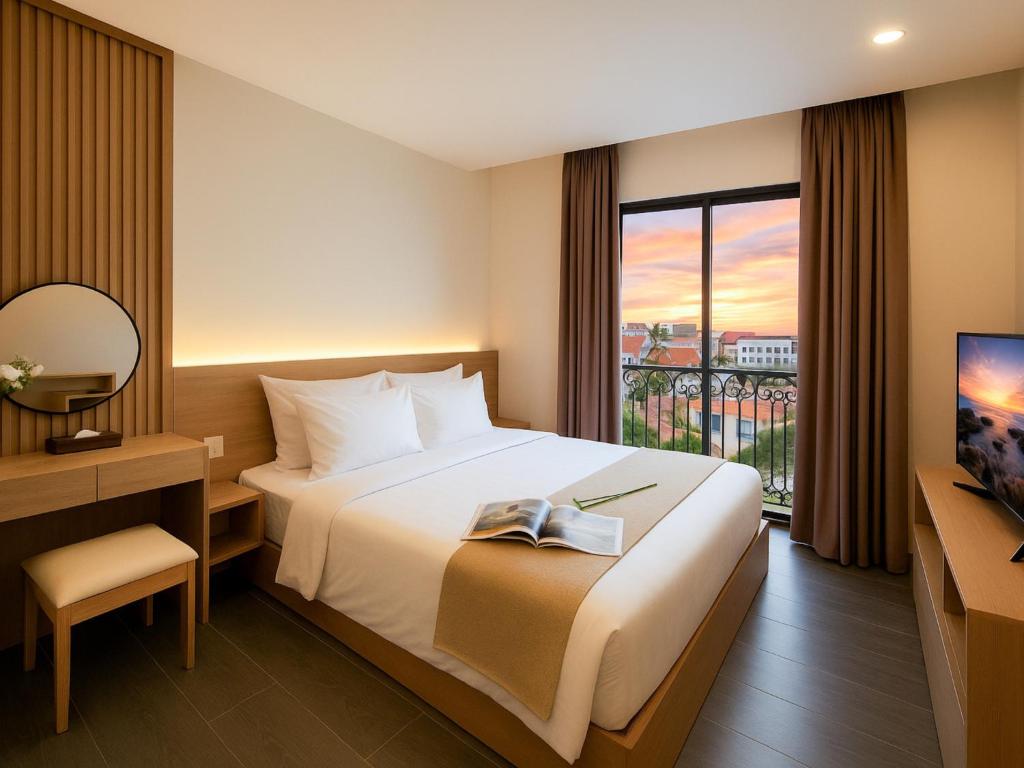 Postel nebo postele na pokoji v ubytování Amory Dalat Hotel