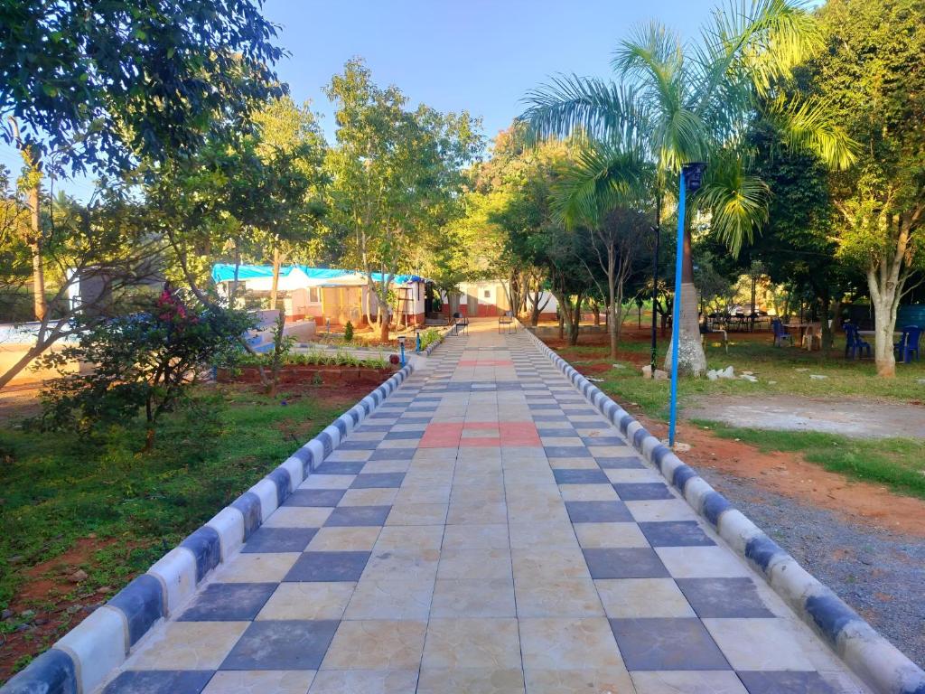 イェーラギリにあるGlass House Yelagiriの椰子の木がある公園内の歩道