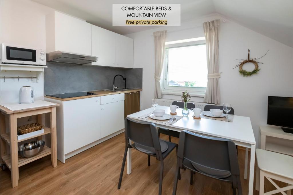 Kuchyň nebo kuchyňský kout v ubytování Apartmaji Rauter