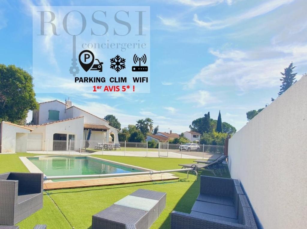 Bazén v ubytování Les Oliviers Family Villa CLIM WIFI PISCINE PARKING - ROSSIconciergerie - Linge inclus nebo v jeho okolí