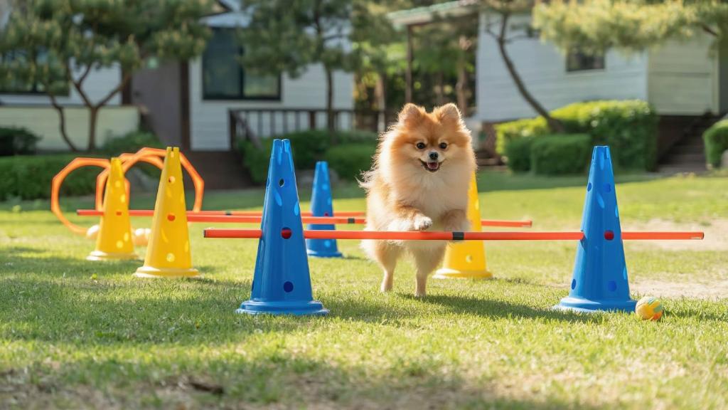 Pocheon luxjay pet Pension في بوتشون: كلب يقفز فوق عائق في حديقة