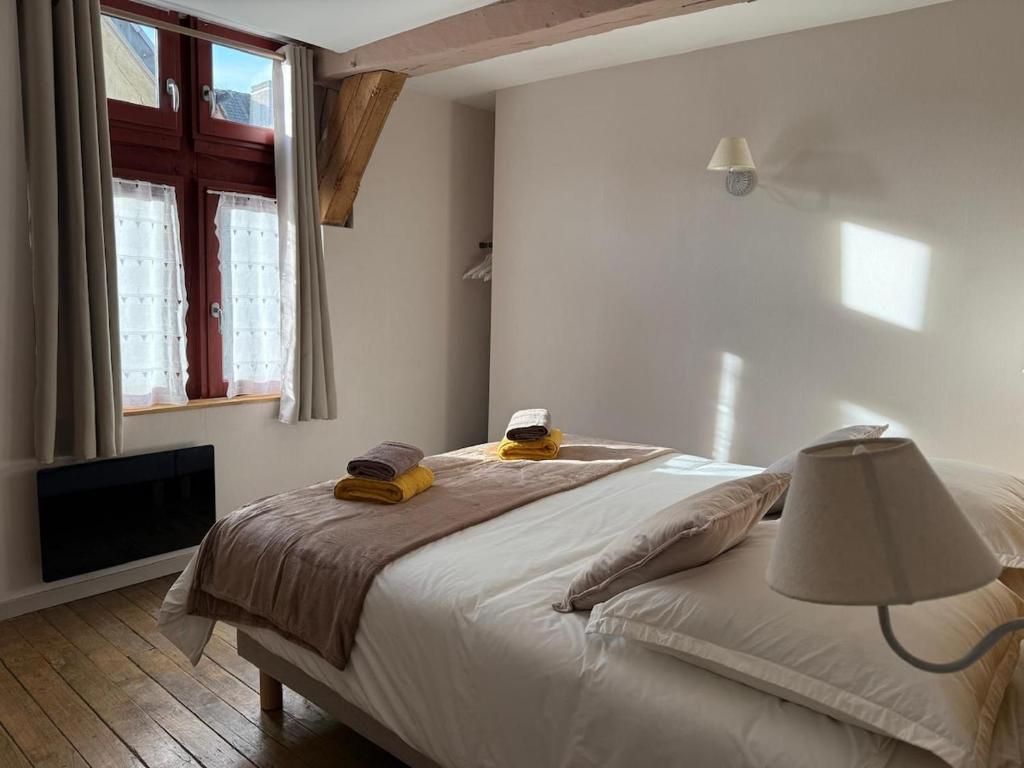 een slaapkamer met een bed met twee bananen erop bij Parenthèse Champenoise T23 in Troyes