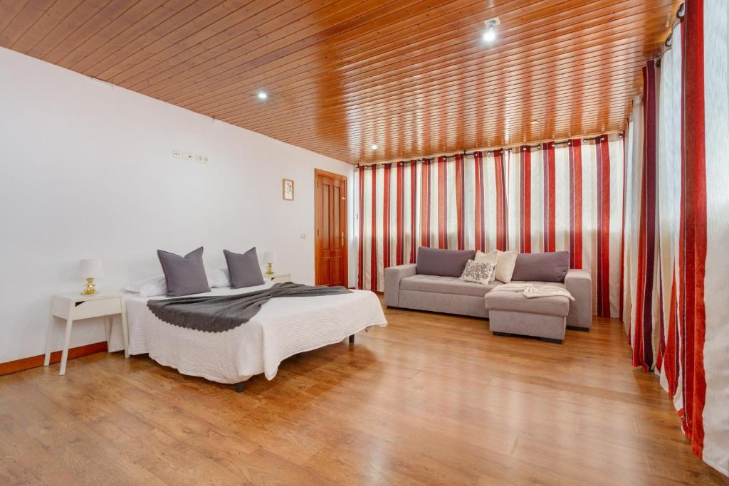 a bedroom with a bed and a couch in a room at Habitación en el centro con Baño in Santa Cruz de Tenerife