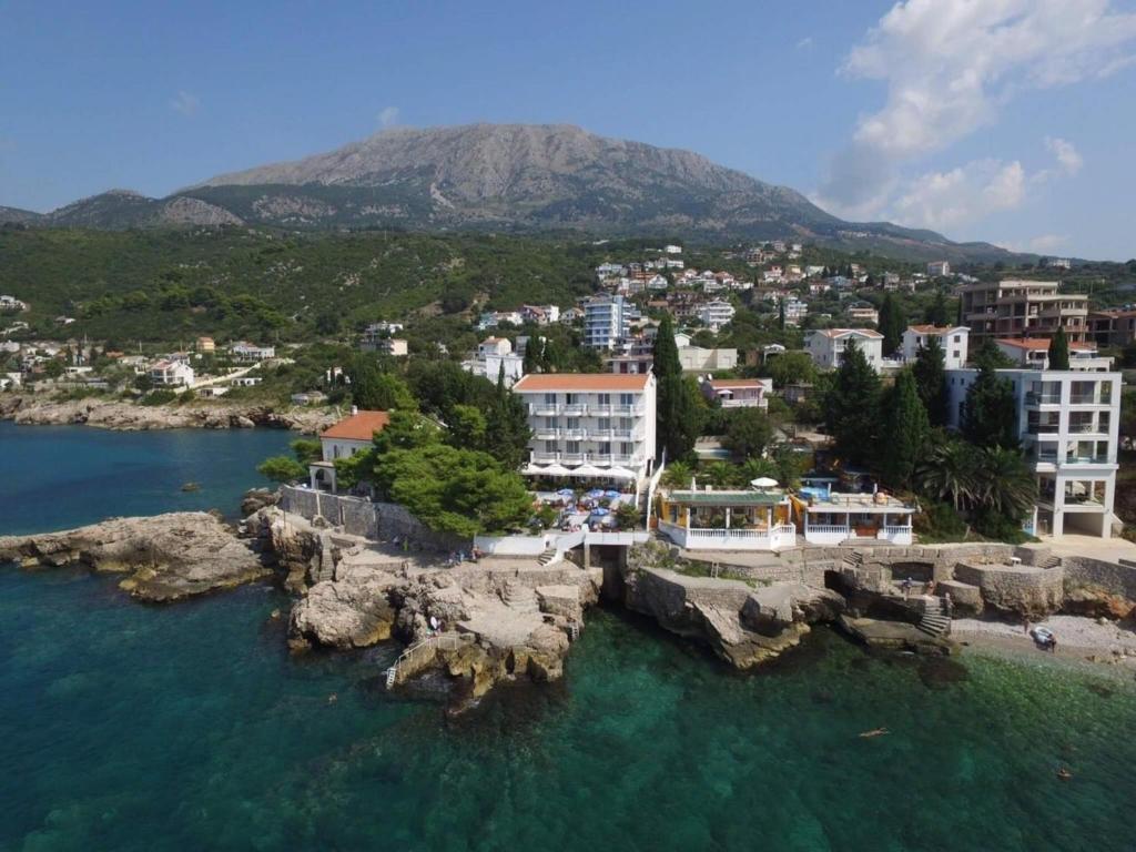 an aerial view of a city and the water at Apartments & Rooms Elite in Dobra Voda