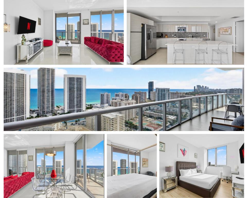 a collage of photos of a apartment at Spacious VIP Penthouse with Ocean & Intracoastal Views, Private Entry, Resort Amenities in Hallandale Beach