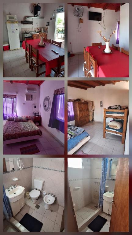 a collage of four pictures of a room at Bungalow "El Poli 01" in San José