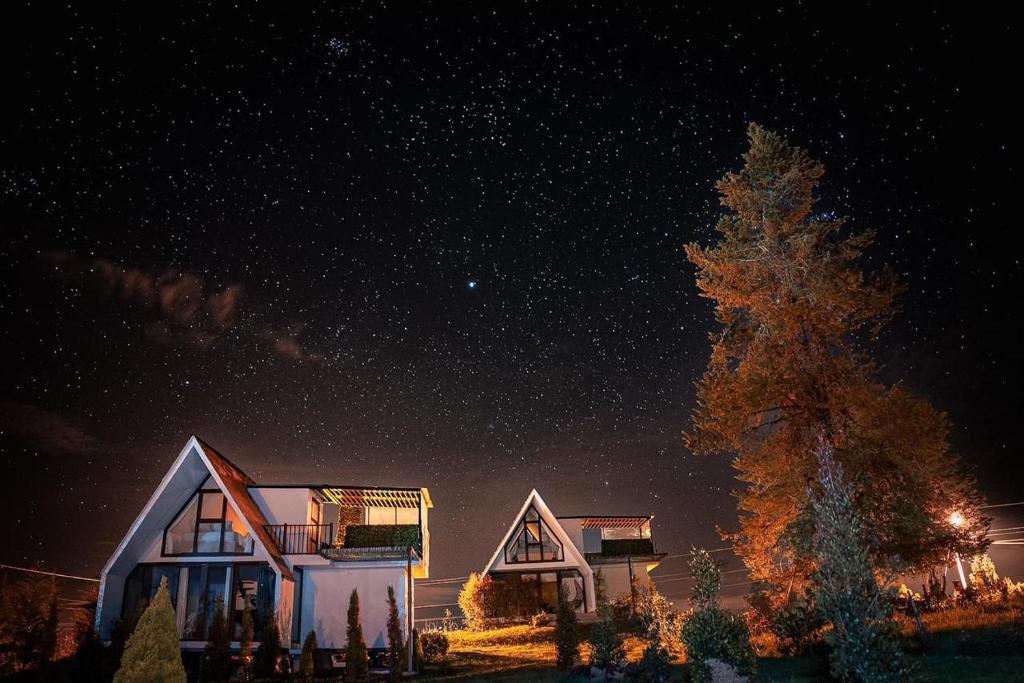 een huis onder een sterrenhemel 's nachts bij Glamping Al Pie del Cerro in San Fernando