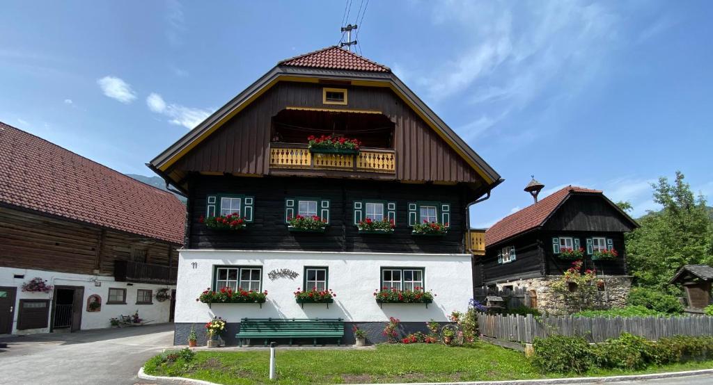a building with flower boxes on the windows at Müllnerhof - Familie Maier in Haus im Ennstal