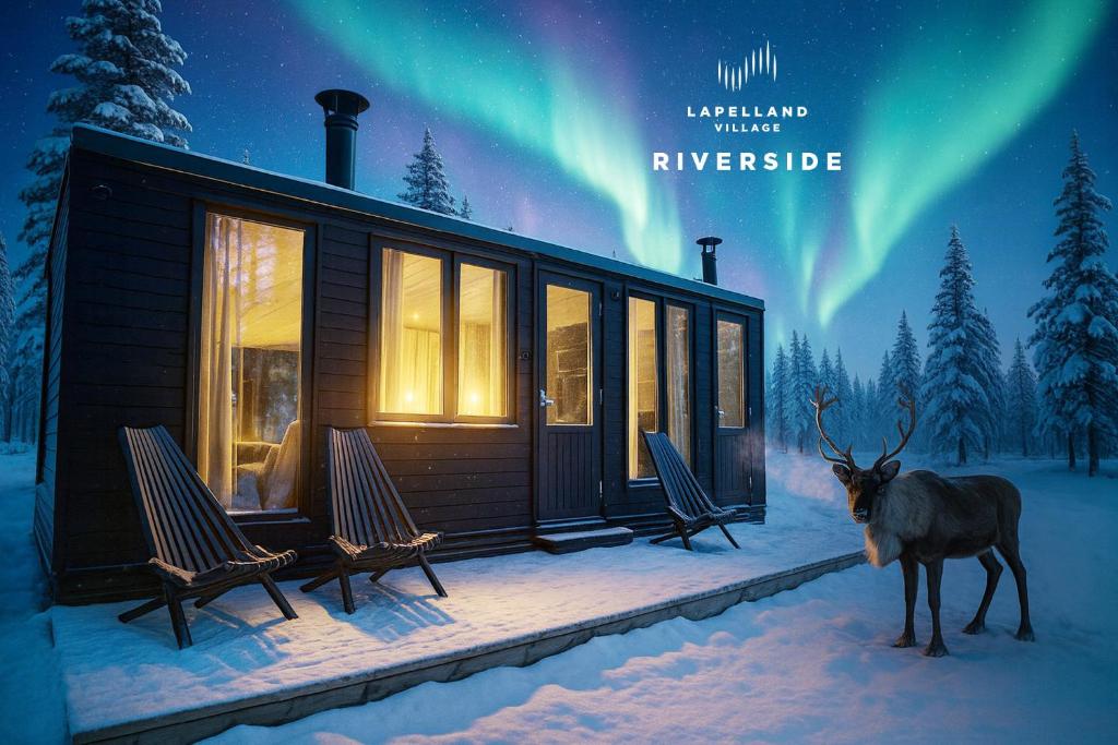 Lapland Landscape Cabin with Nature View, Sauna, Fireplace & Kitchen, Ylläs, Äkäslompolo, Riverside Village - Housity