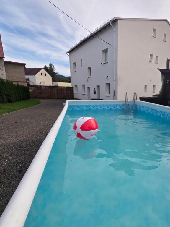 a swimming pool with a beach ball in the water at White Haven Private Sauna & Pool in Chřibská