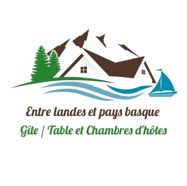 ein Logo eines Hauses und eines Bootes auf dem Wasser in der Unterkunft ENTRE ADOUR et MONTAGNE in Pouillon