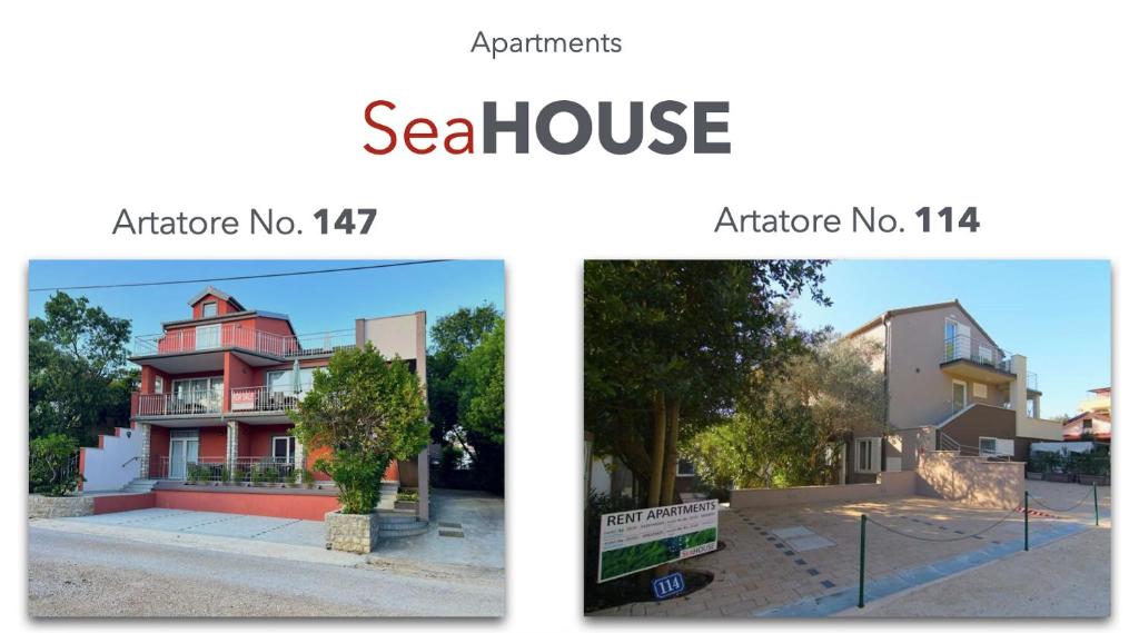 due immagini di una casa con la scritta cavalluccio marino di SeaHouse 114 a Mali Lošinj (Lussinpiccolo)
