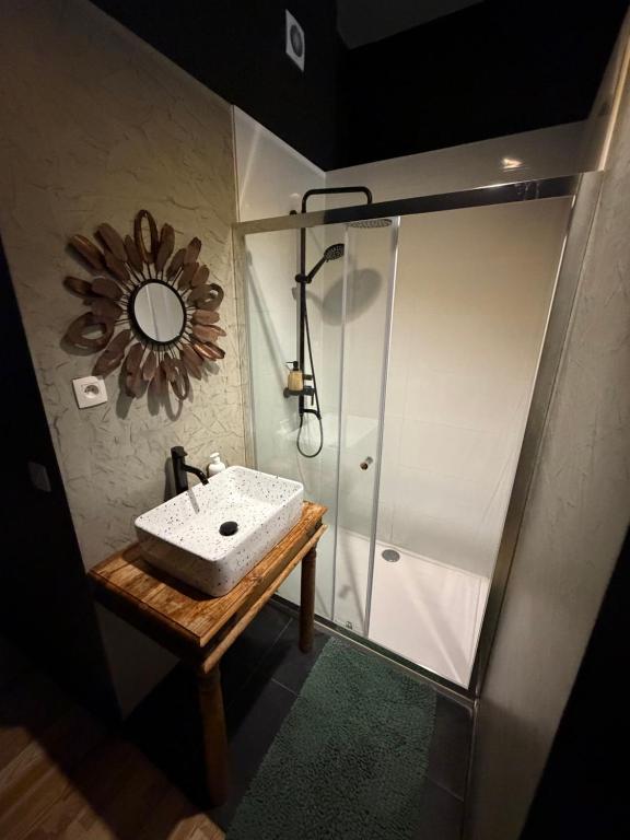 een badkamer met een wastafel en een douche bij Sān home’s in Antwerpen