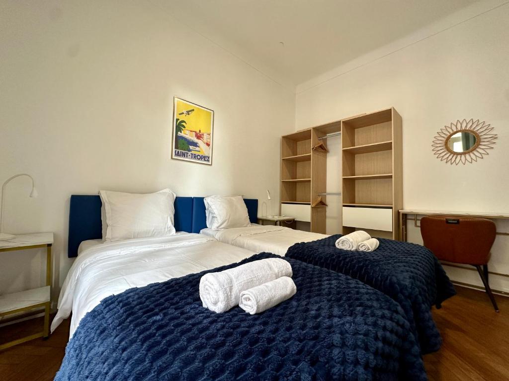 Postel nebo postele na pokoji v ubytování Villa Clair LOGIS MONACO Parking Terrasse