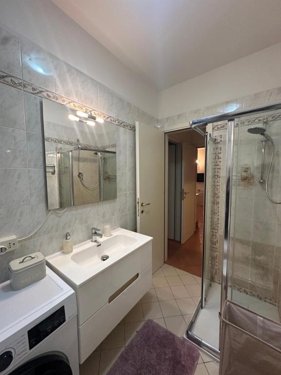 een badkamer met een wastafel en een douche bij Delphina House in Lido delle Nazioni