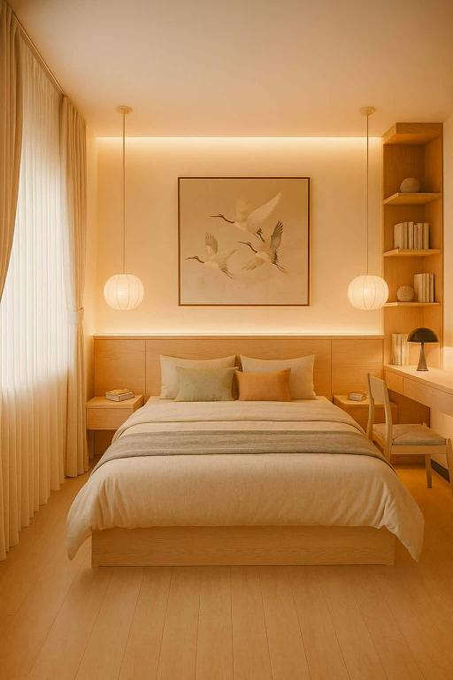 una camera da letto con un letto grande e un tavolo di Almas home a Hat Yai