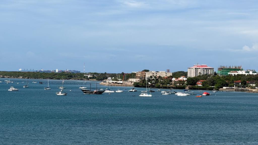 een groep boten in een grote hoeveelheid water bij Skylar H & Apartment in Dar es Salaam