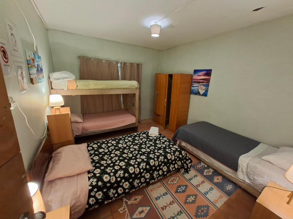 Patagonia Mágica في بونتا أريناس: غرفة صغيرة مع سريرين بطابقين وسجادة