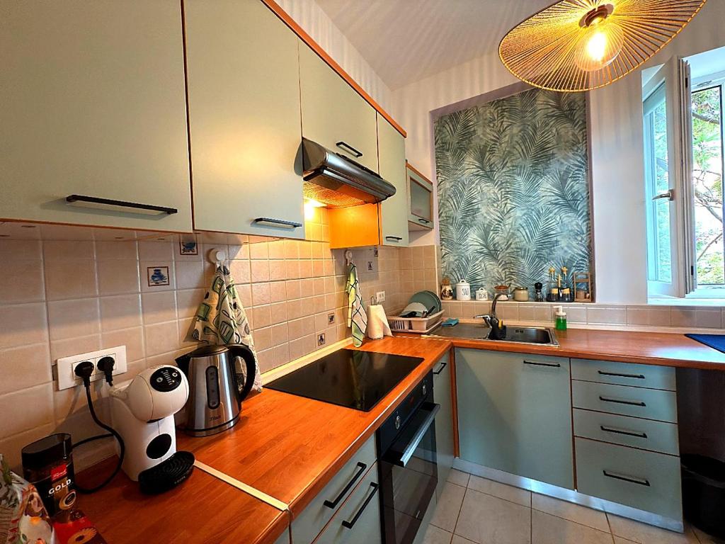 eine Küche mit Spüle und Arbeitsplatte in der Unterkunft Blue Horizon Studio Opatija in Opatija