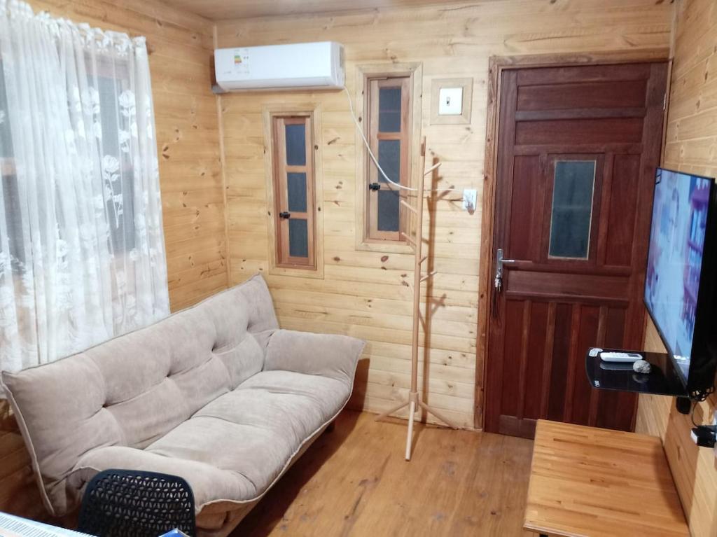 a living room with a couch and a tv at Los Sosa y Más in Santa Vitória do Palmar