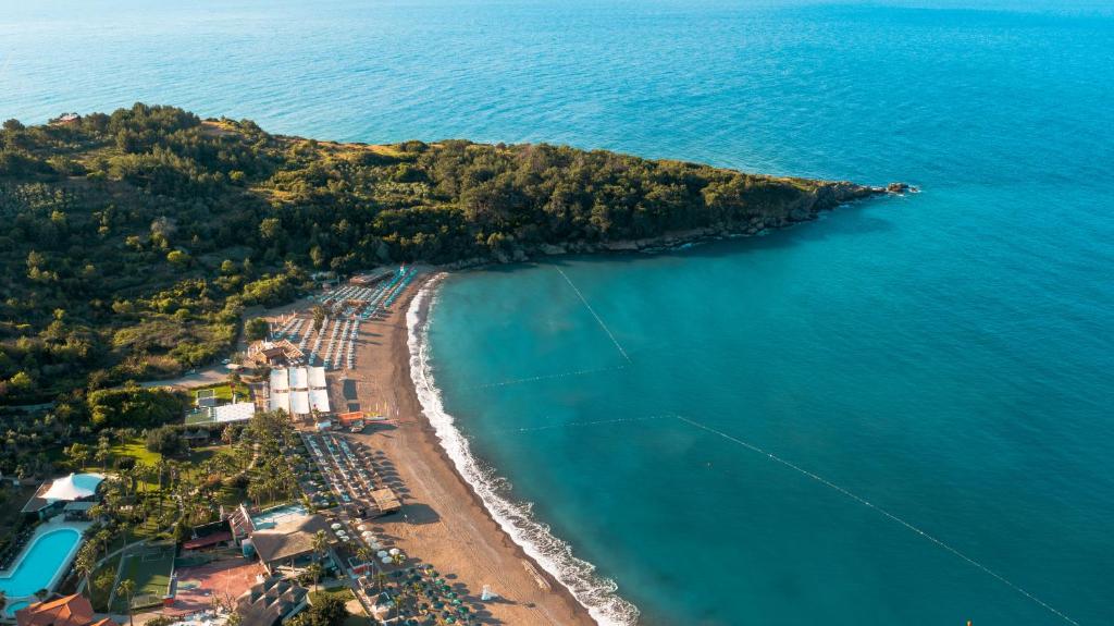 an aerial view of a beach and the ocean at Laguna Beach Alya Resort & Spa - All Inclusive in Okurcalar