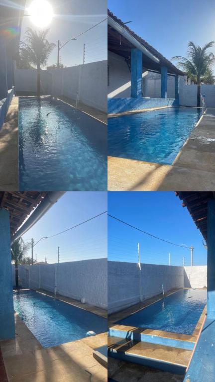 a collage of four pictures of a swimming pool at Casa de Praia in Caucaia