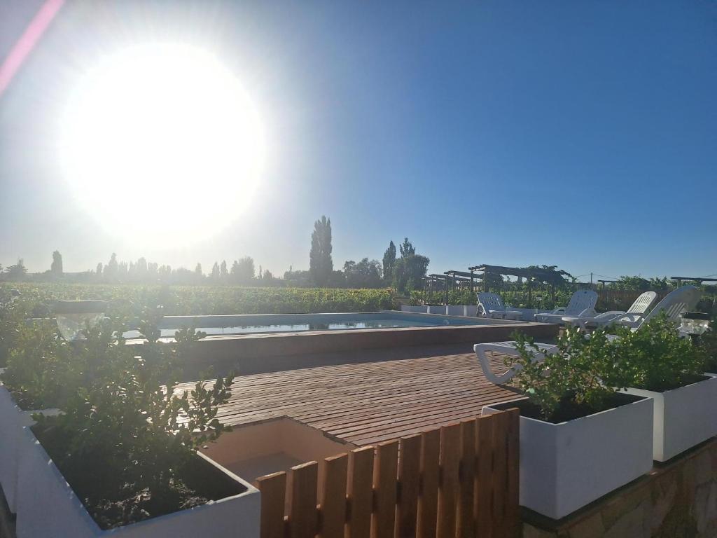 ルハン・デ・クージョにあるNativo Malbecの太陽を背景にしたプールの眺め