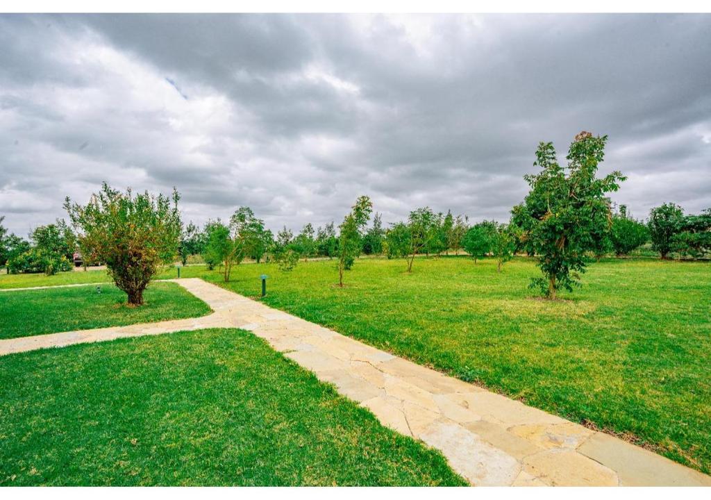 a path in a field with trees and a cloudy sky at Inchorroi Cottages - champagne ridge in Oloyaingalani