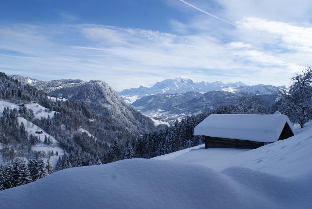 a snow covered cabin on top of a snow covered mountain at Cabane entre terre et ciel in Saint-Nicolas-la-Chapelle
