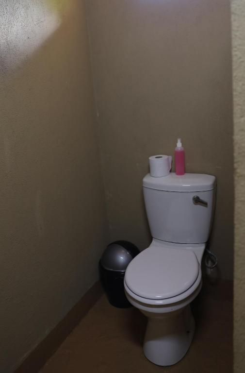 MassanoEast Coast Camping的浴室设有卫生间,配有粉红色蜡烛