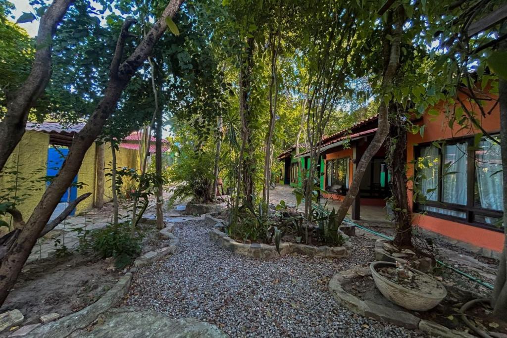 een tuin voor een huis met bomen bij Casa de Cura in Pipa