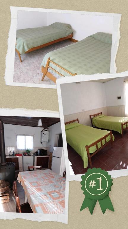 un collage di tre foto di una camera da letto di La casita a Pringles