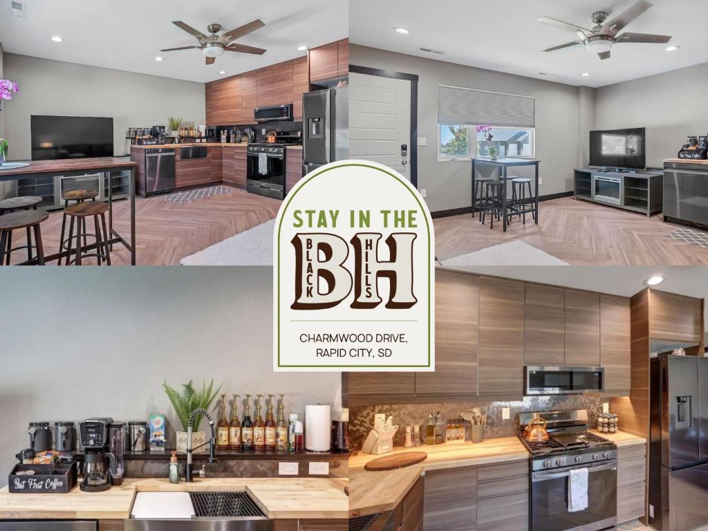 a kitchen with a sign that says stay in the kitchen at Modern Luxurious Stay Bidet Lighted Mirror in Rapid City