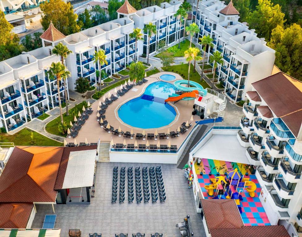 an aerial view of an apartment complex with a swimming pool at Eflina Resort Hotel&Spa in Alanya