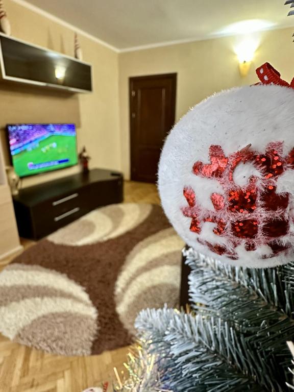 克拉约瓦29 Nest Residence的客厅里的圣诞树,配有电视