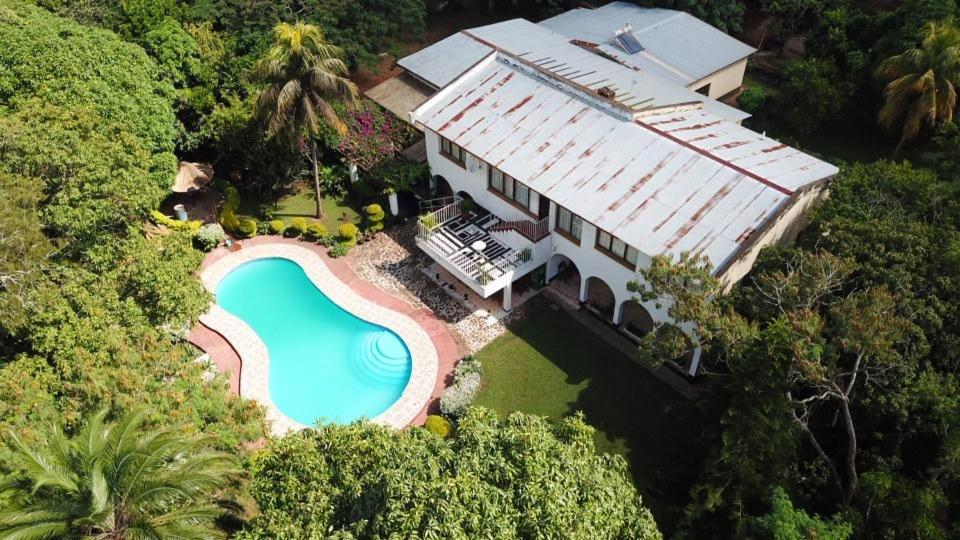 Luftaufnahme eines Hauses mit Swimmingpool in der Unterkunft Alfords Villa 