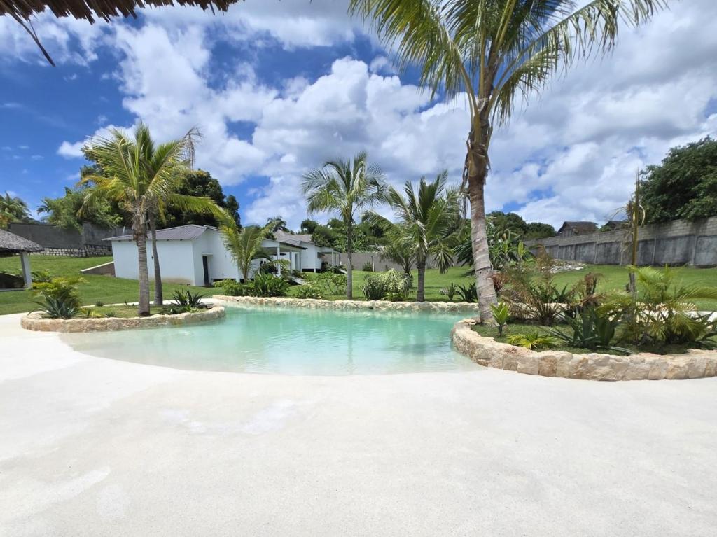 una piscina con palme in un cortile di Tropical lagon a Nosy Be