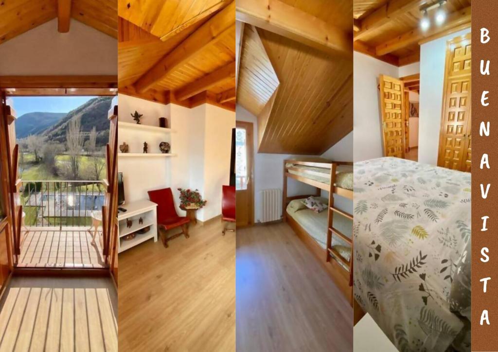 una camera con un letto e una camera con un balcone di Buenavista Biescas l Parking l Wifi l Trastero a Biescas