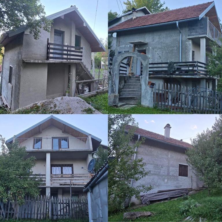 drei Bilder eines Hauses und eines Gebäudes in der Unterkunft Vikendica Delfin Durakovici-Trnovo in Grahovište