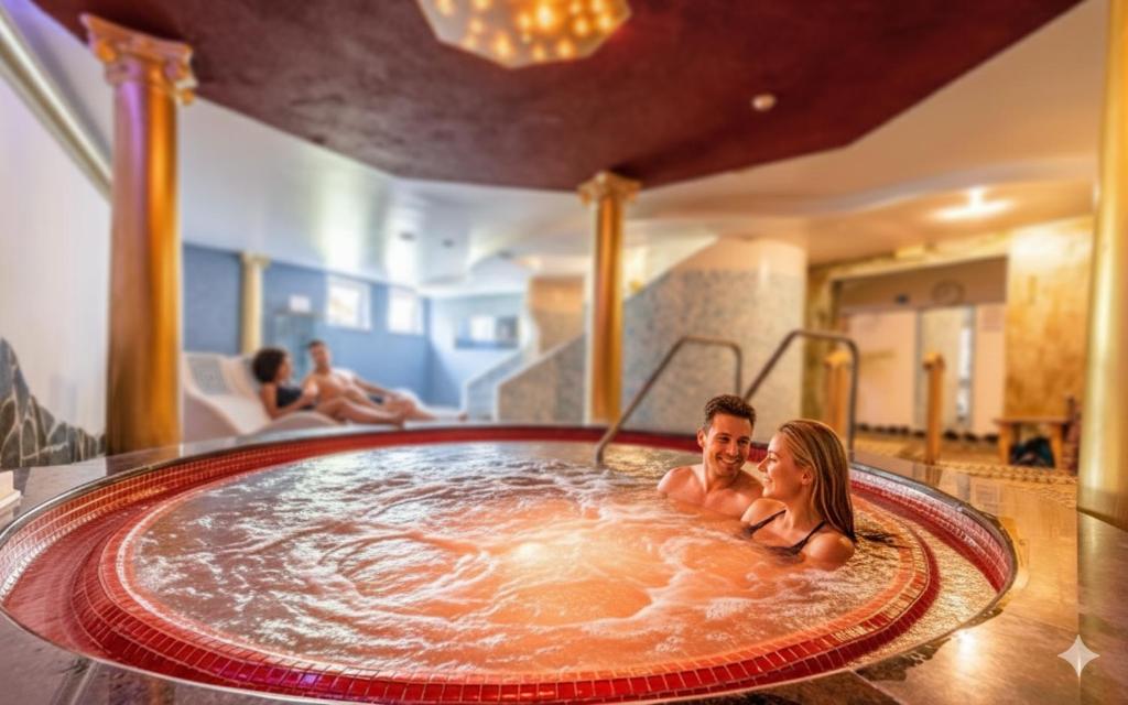 een man en een vrouw in een bubbelbad bij Apartmán Stella, Vysoké Tatry in Tatranska Strba