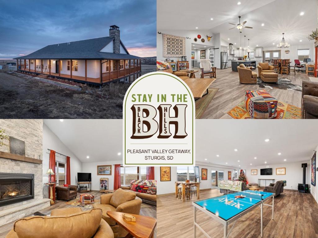 Een collage van foto's van een huis met het bordje 'Verblijf in het BBB'. bij Pleasant Valley Getaway in Sturgis