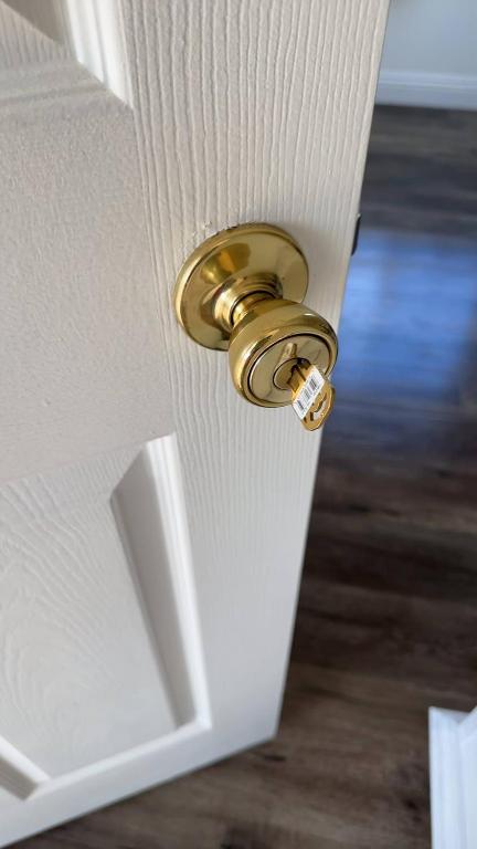 a close up of a door with a brass door knob at Pretty bedroom with shared bathroom in Hacienda Heights