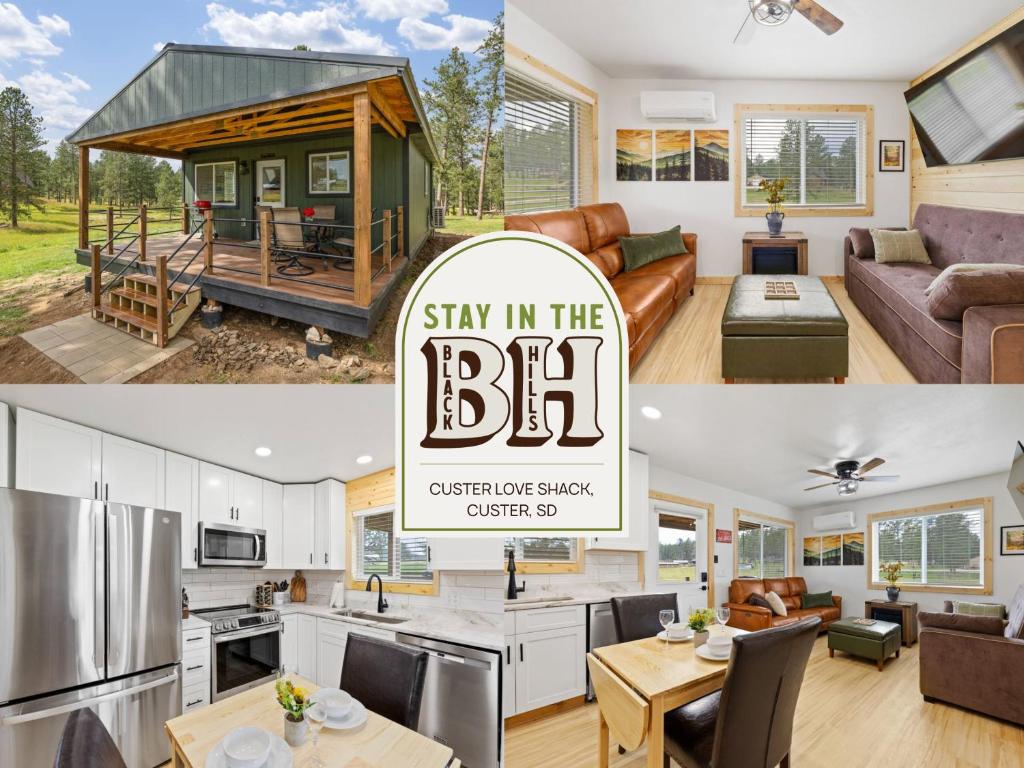 een collage van foto's van een keuken en een huis bij Custer Love Shack in Custer