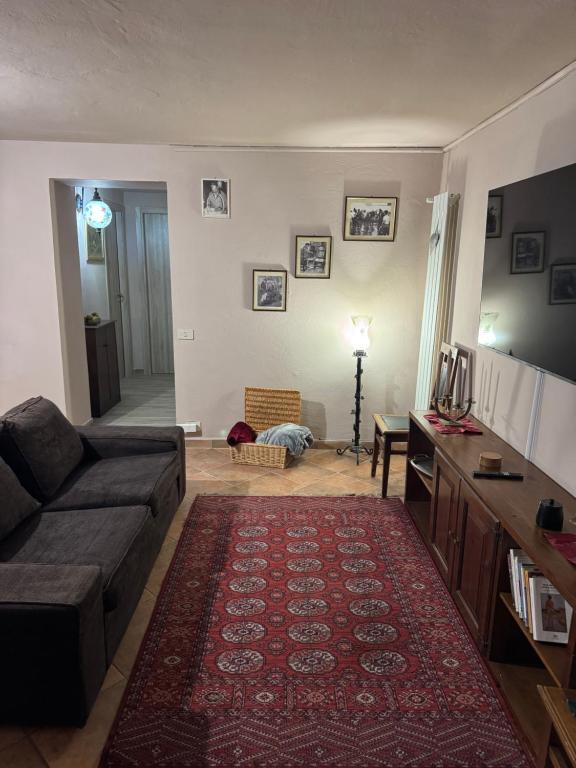 een woonkamer met een bank en een rood tapijt bij Domus Gavazzano in Viterbo