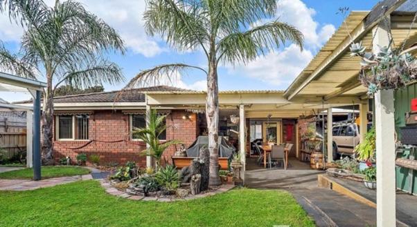 een huis met palmbomen in de voortuin bij Rosebud Beach Haven in Rosebud
