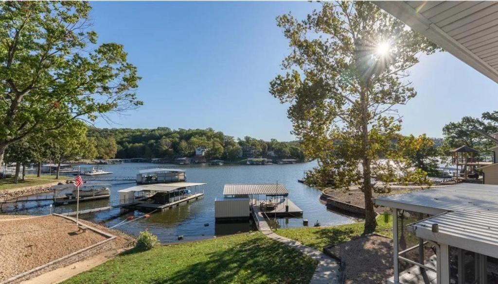 a view of a river with boats in the water at Lakefront 4BDBunkRm-25BA-DockFirepitSlide-14 in Sunrise Beach